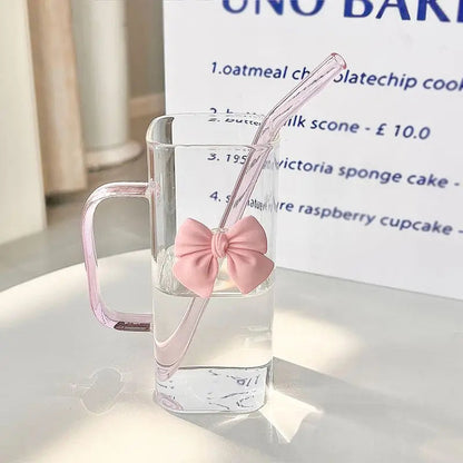 Cute Glass Mug with Bow & Straw